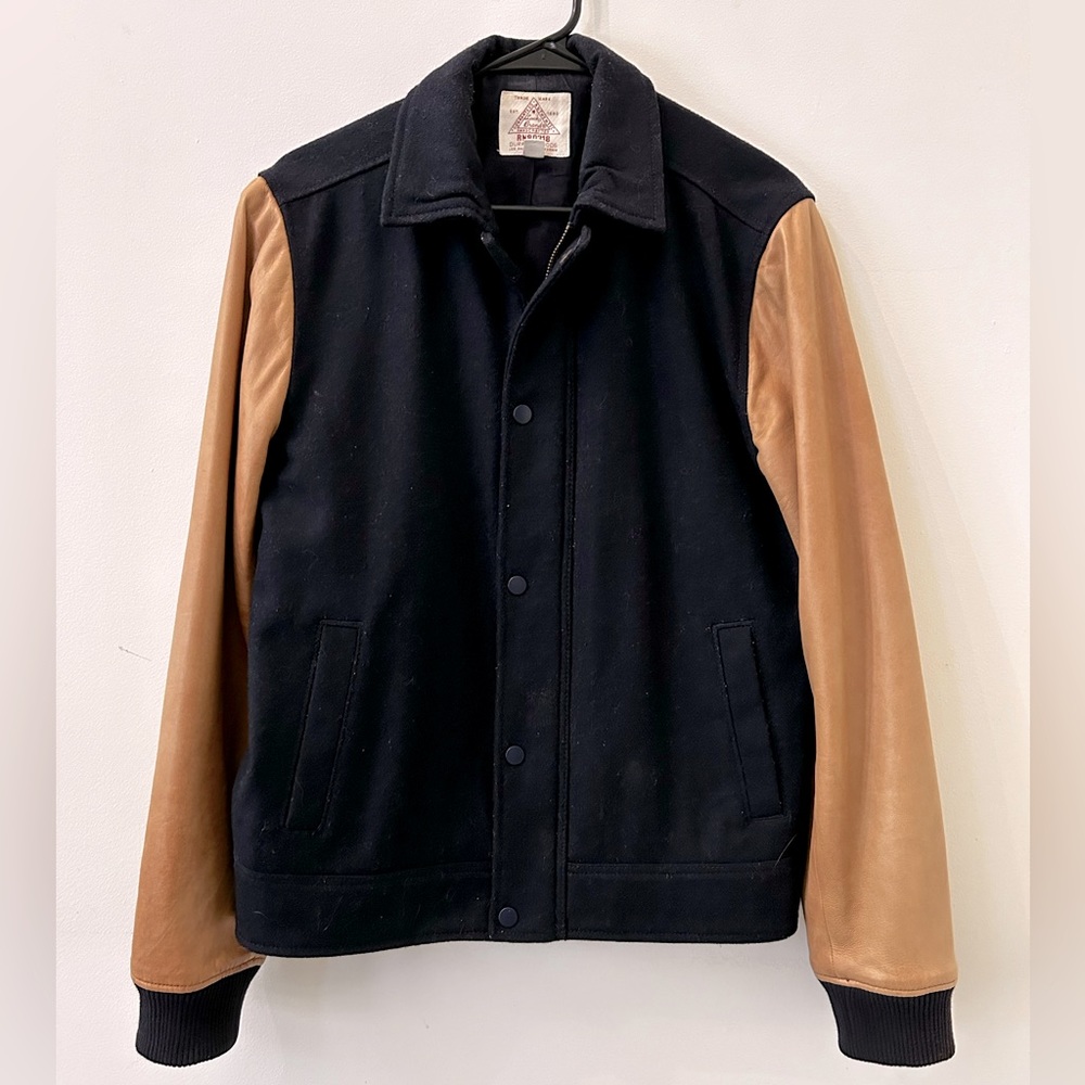 Lucky Brand | Navy Wool and Tan Lamb Skin Letterman Jacket | Men’s Size Small